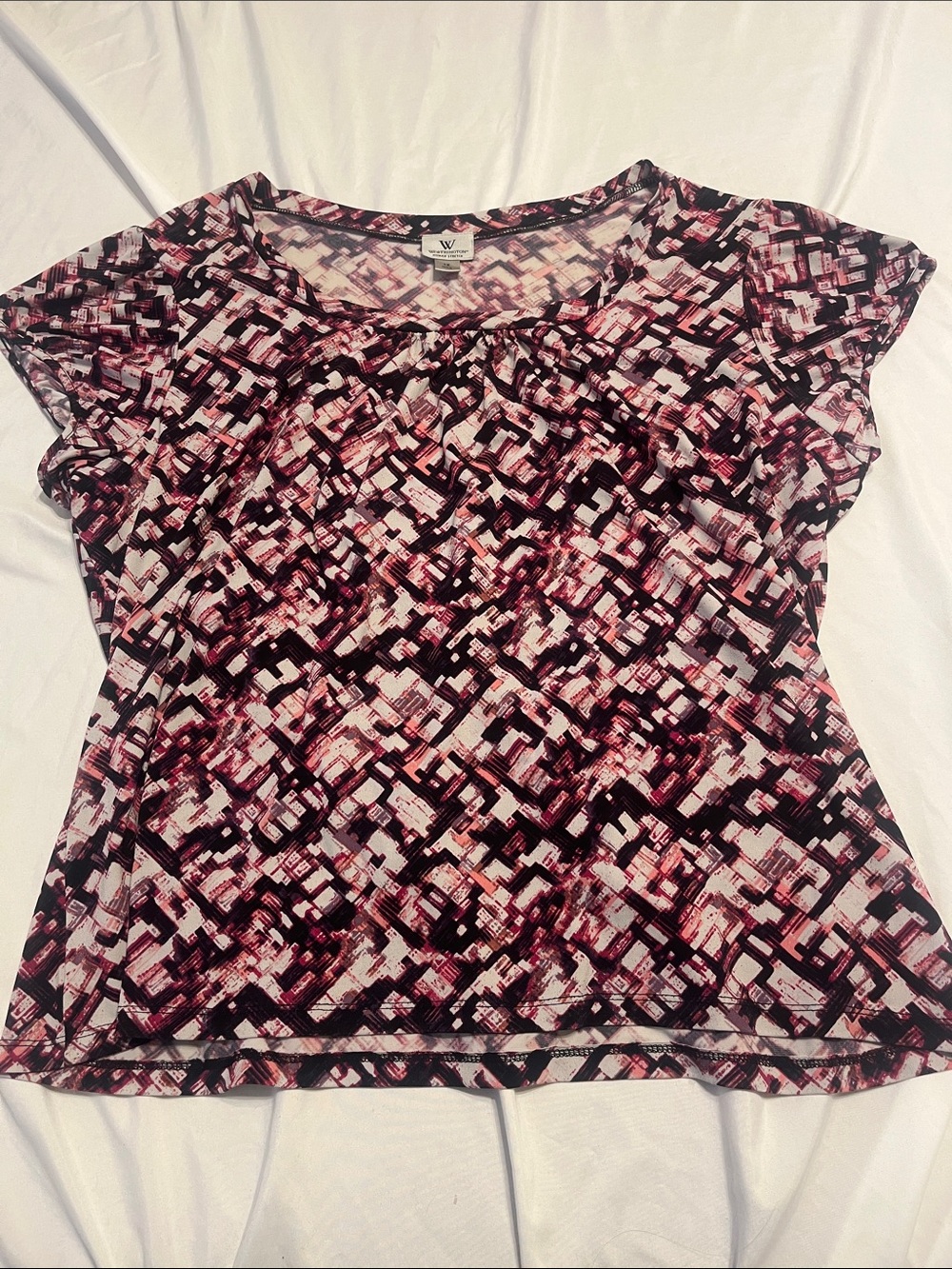 Worthington black & Pink Geometric Cap Sleeve Tee